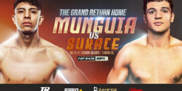 Top Rank Boxing on ESPN: Munguia vs. Surace will be presented live on Saturday, December 14, at 9 p.m. ET/ 6 p.m. PT exclusively on ESPN+ in the U.S. The event will take place at Estadio Caliente in Tijuana, Mexico.